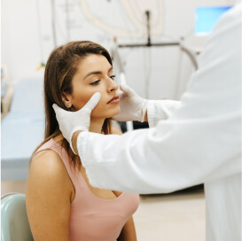 A doctor examining a patient's face