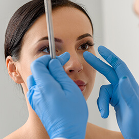 A doctor examining a woman's nose